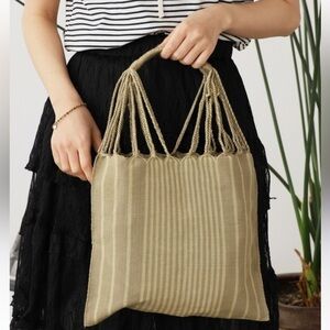 Las Rayas Handwoven Cotton Hammock Beige Tote Bag. Ecofriendly- Beach Tote Bag.